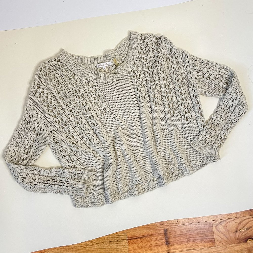 Minnie Rose REVOLVE Crochet Knitted Sweater in Cream Pullover Jumper Size S